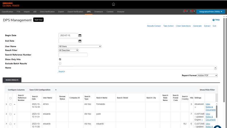 DPS software dashboard. Source: Thomson Reuters